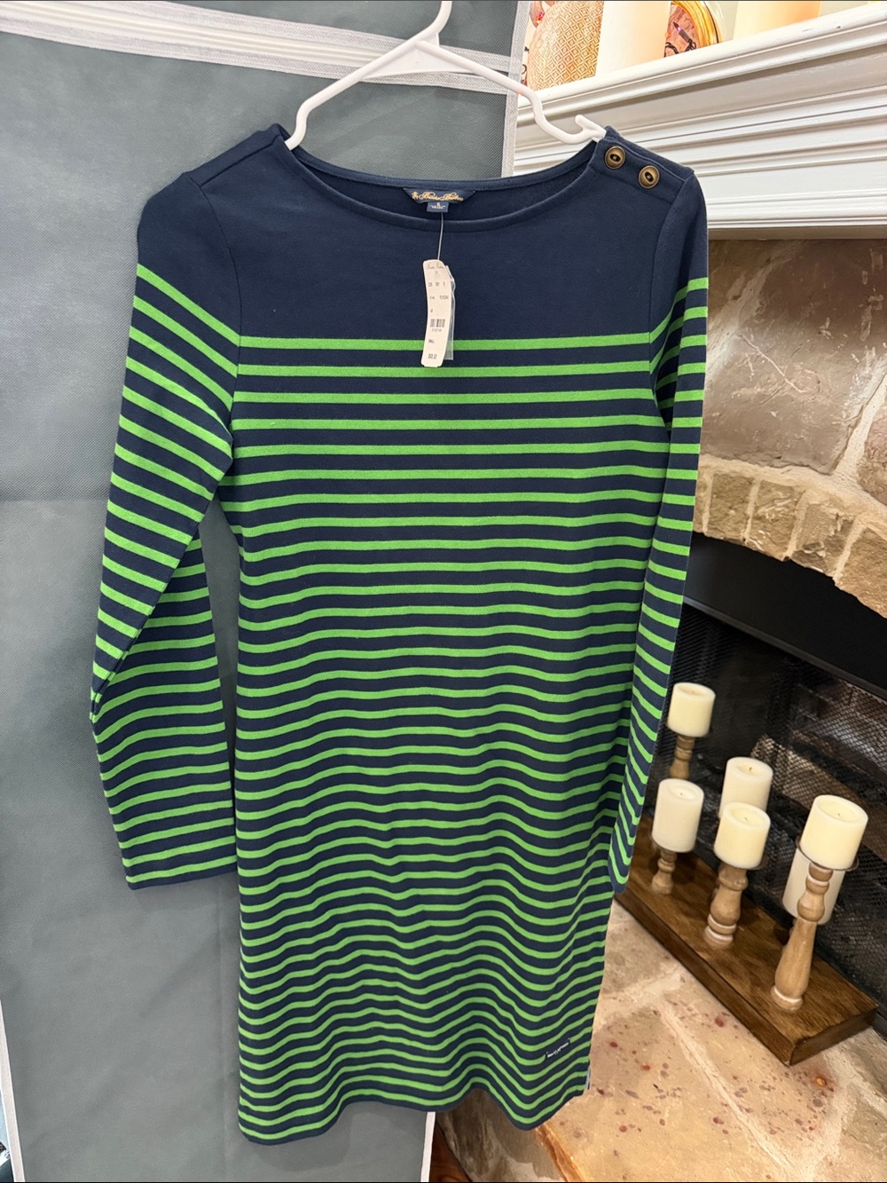 Brooks Brothers Navy and Green Striped Knit Dress